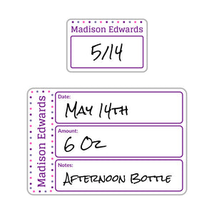 baby bottle date write-on labels dots alpine glow