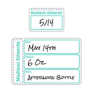 baby bottle date write-on labels dots pacific surf