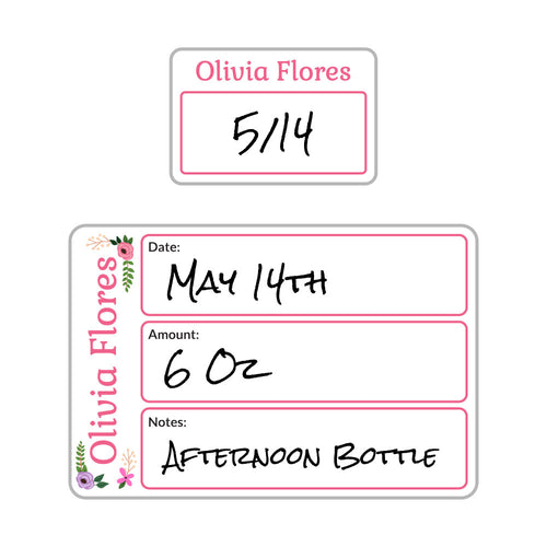 Floral Baby Bottle Date WriteOn Labels Name Bubbles