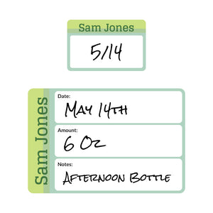 baby bottle date write-on labels ombre green