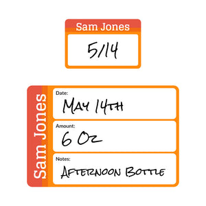 baby bottle date write-on labels ombre orange