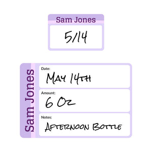 baby bottle date write-on labels ombre purple