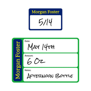 baby bottle date write-on labels solid border navy