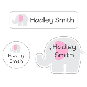 elephant white baby pink baby labels pack