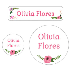 baby labels pack floral white