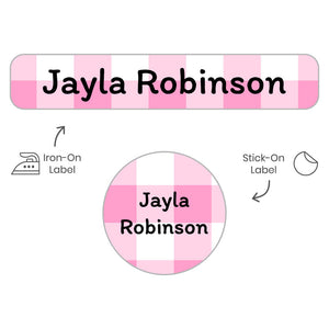 gingham pink camp clothing labels pack