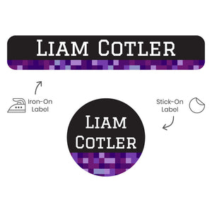 camp clothing labels pack pixels purple