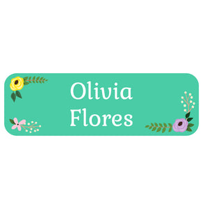 large name labels floral turquoise