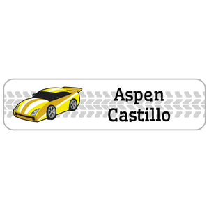 race car yellow rectangle name labels