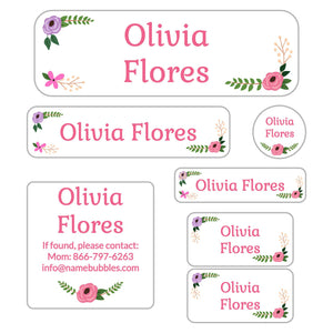 school labels pack floral white