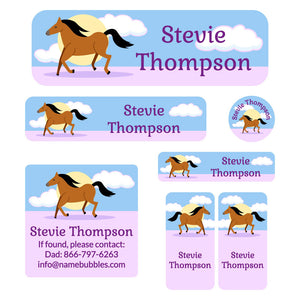 horse sunset stallion school labels pack