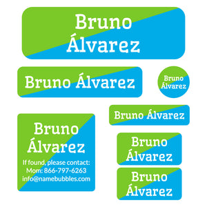 two-tone lime green bright blue school labels pack