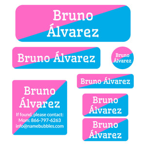 two-tone pink bright blue school labels pack