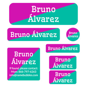 two-tone red violet turquoise school labels pack