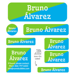 two-tone lime green bright blue sleepaway camp labels pack