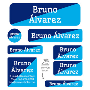 two-tone navy blue bright blue sleepaway camp labels pack