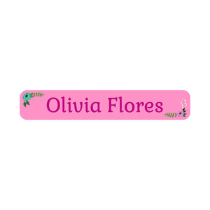 slim rectangle iron-on clothing labels floral pink