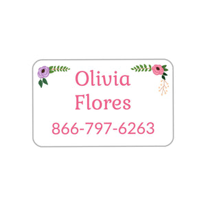 rectangle iron-on clothing labels floral white