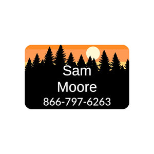 iron-on labels for kids with forest silhouette and sky design