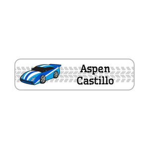 race car blue small rectangle name labels