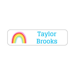 small rectangle name labels rainbows white sky blue