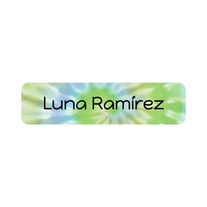 Small rectangle tie-dye green name labels