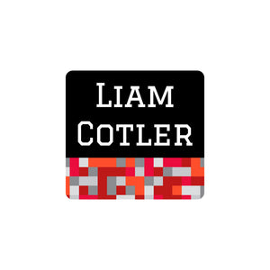 square clothing labels pixels red gray