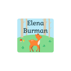 square laundry safe labels with woodland animal design