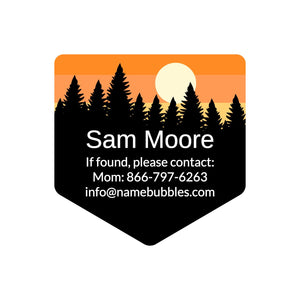 dishwasher safe information labels with forest silhouette and sky design