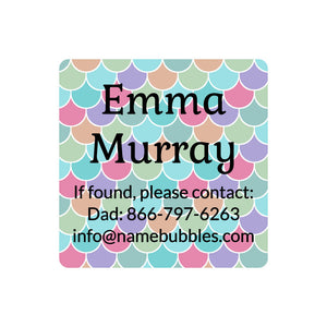 square contact name labels mermaid pattern rainbow