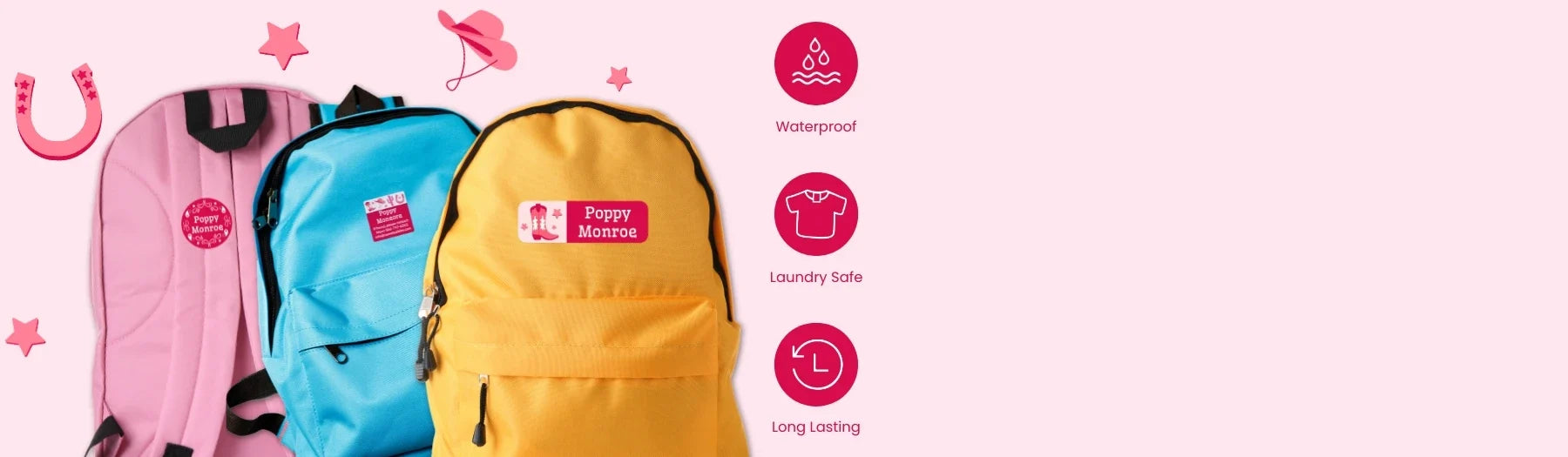 Children's waterproof backpack name labels by Name Bubbles