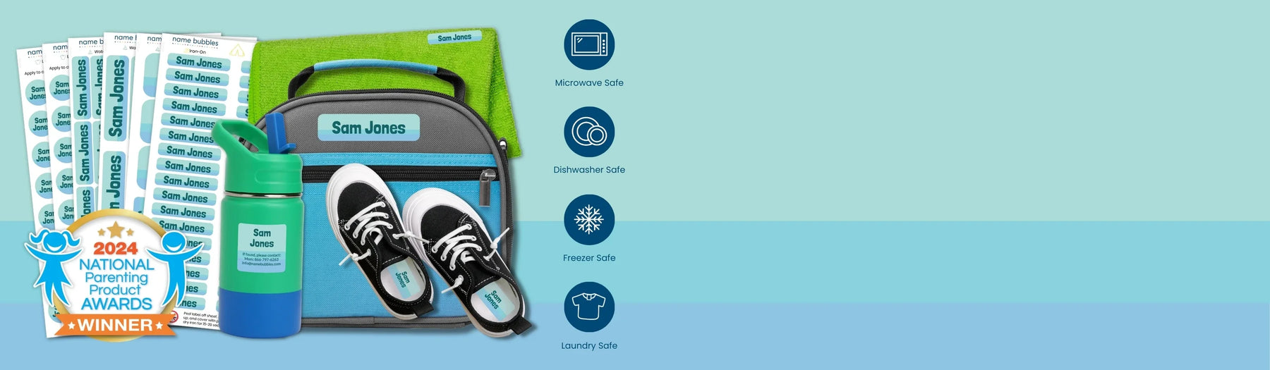 kids camp name labels for clothes, gear, and more in use