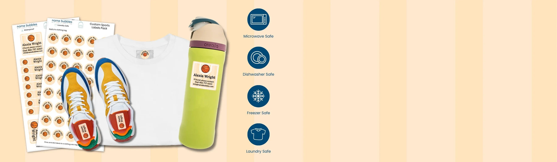 kids' name tag stickers for sports in use