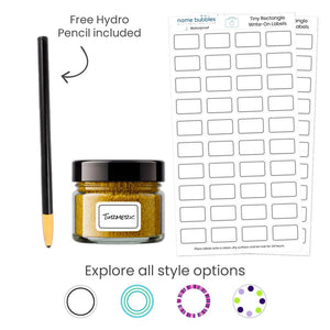 Tiny rectangle reusable write-on label stickers from Name Bubbles