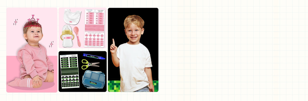 Sibling Labels Pack with waterproof name labels for multiple kids