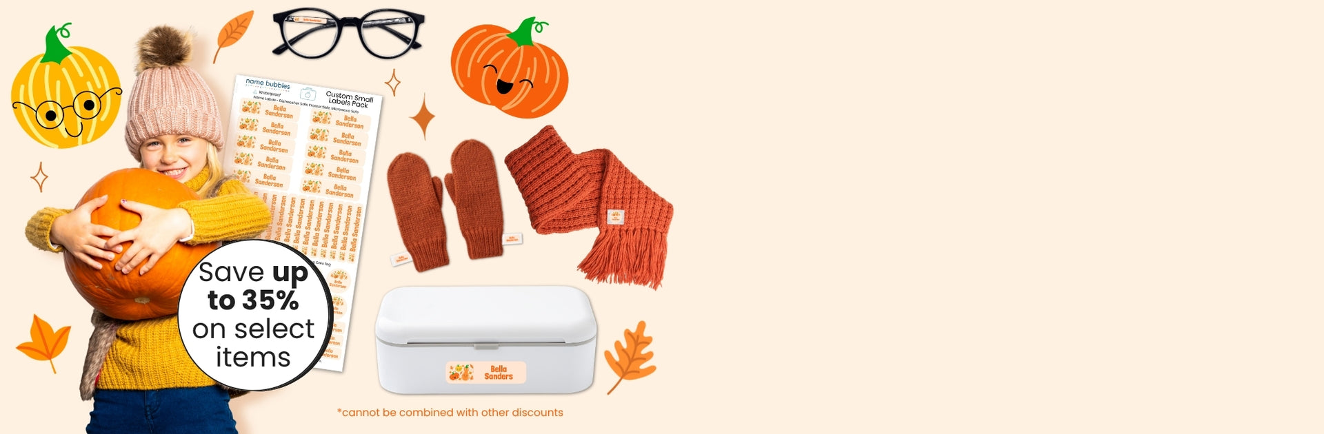 Save 35% on custom name labels for kids