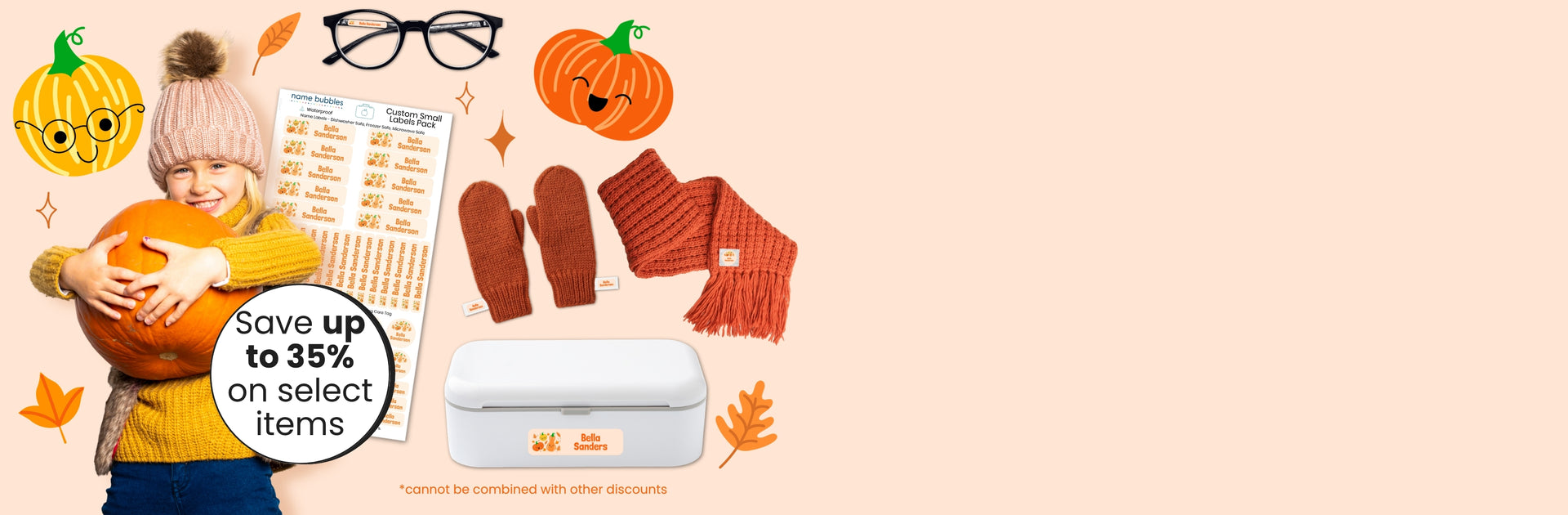 Save 35% on custom name labels for kids