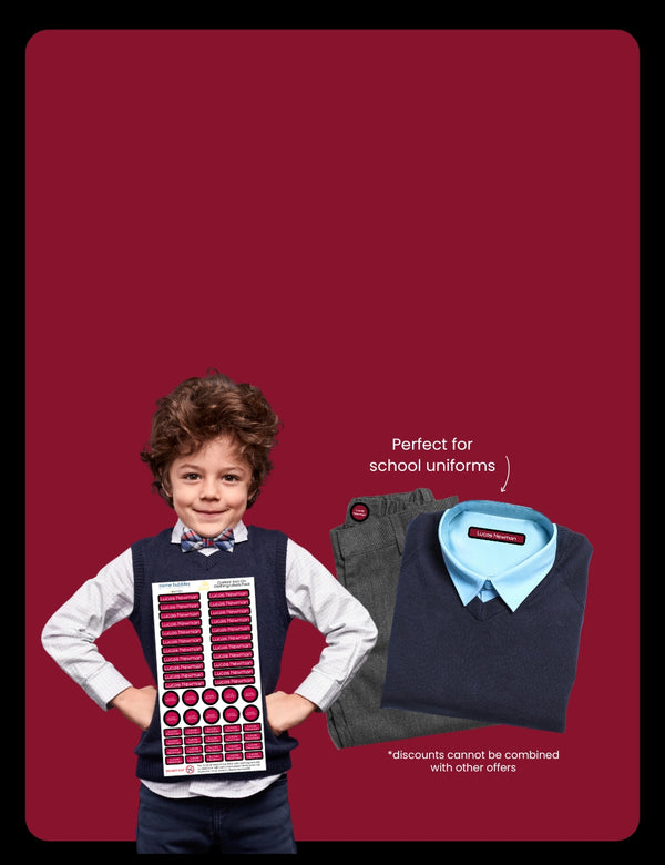 Laundry-safe name stickers for kids backpacks