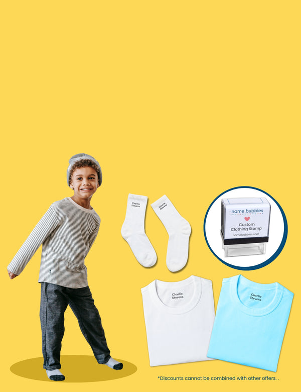 Personalized laundry-safe name stamp for clothing