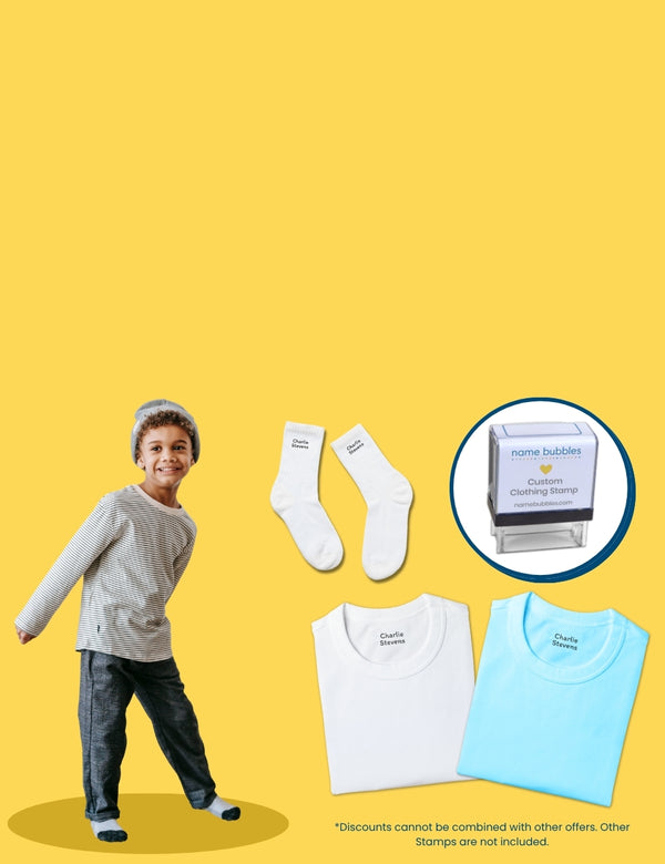 Personalized laundry-safe name stamp for clothing