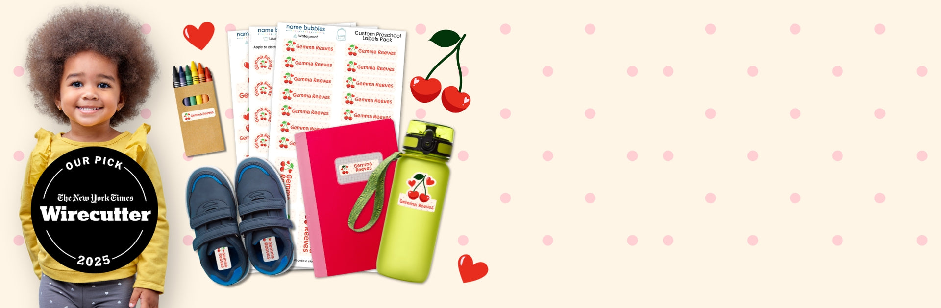 Waterproof name labels for kids' school supplies
