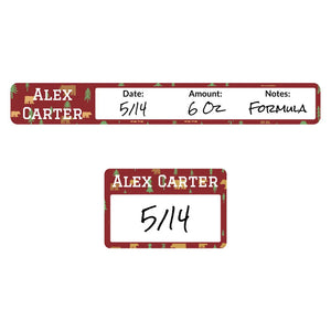 baby bottle ring and cap write-on labels for kids in bear maroon