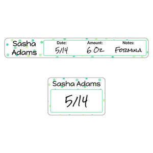 ring and cap baby bottle labels in pom pom green