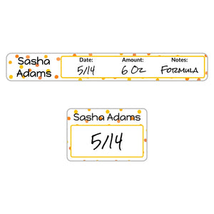 ring and cap baby bottle labels in pom pom orange