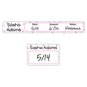 ring and cap baby bottle labels in pom pom pink