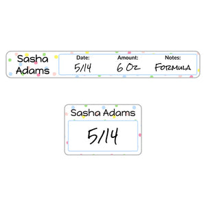 ring and cap baby bottle labels in pom pom rainbow