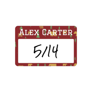 baby bottle cap write-on labels for kids in bear maroon