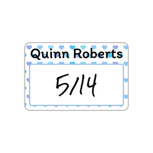 reusable baby bottle cap labels in hearts blue