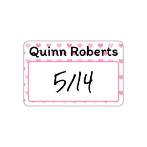 reusable baby bottle cap labels in hearts pink