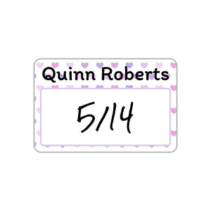 reusable baby bottle cap labels in hearts purple